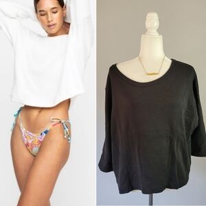 MIKOH // ltd ed black wide boat neck super soft french terry pullover